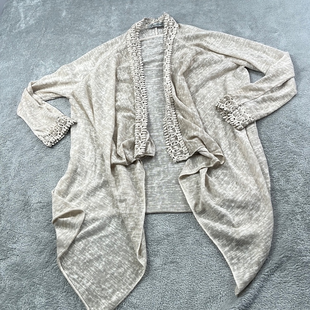 Elena Baldini S Viscose Blend 3/4 Sleeve Lightweight Beige Cardigan Sweater